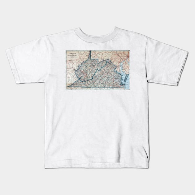 Vintage Map of Virginia and West Virginia (1921) Kids T-Shirt by Bravuramedia